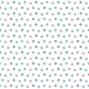 Flower Polkadots in Shades of Teal and Pink on White