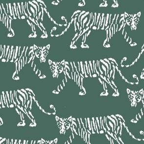 LARGE freehand scribble tiger stalking - pine green