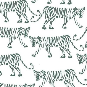 LARGE freehand scribble tiger stalking - pine green & white