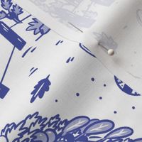 Guinea Pig Holiday Toile in Blue and White, large