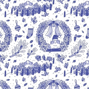 Guinea Pig Holiday Toile in Blue and White, large