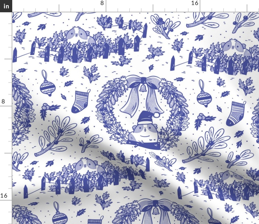 Guinea Pig Holiday Toile in Blue and White, large