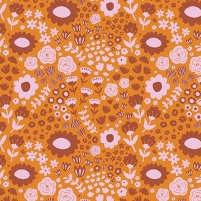In the Floral Meadow - Pink & Orange, Small