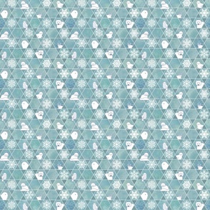 Snowflakes and Arctic Animals Patchwork- Geometric Sashiko- Turquoise- Teal- Mini- Small Scale- Canadian Wildlife- Polar Bear-Narwhal- Baby Seal- Fox- Owl- Rabbit- Kids Face Mask- Quilt Blender