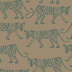 LARGE freehand scribble tiger stalking - pine green and mushroom brown