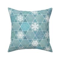 Sashiko Snowflakes - Winter Patchwork- Geometric- Turquoise Medium- Wallpaper- Home Decor