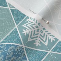 Sashiko Snowflakes - Winter Patchwork- Geometric- Turquoise Medium- Wallpaper- Home Decor
