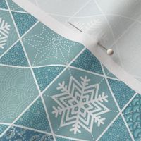 Sashiko Snowflakes - Winter Patchwork- Geometric- Turquoise Small- Kids Face Mask