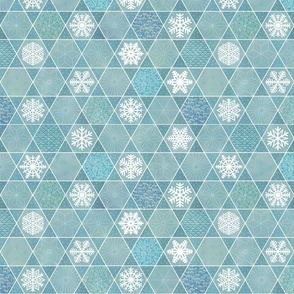 Sashiko Snowflakes - Winter Patchwork- Geometric- Turquoise Small- Kids Face Mask