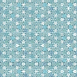Sashiko Snowflakes - Winter Patchwork- Geometric- Turquoise- Mini- Small Scale- Kids Face Mask- Ditsy Quilt Blender