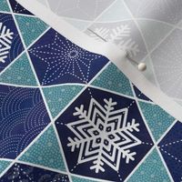 Sashiko Snowflakes - Winter Patchwork- Navy Blue and Turquoise Small Scale