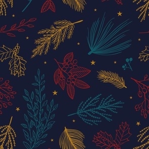 Starry Christmas floral - midnight  