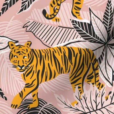 Orange tigers and pink leaves 