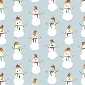 Snowmen - Santa hats - holiday - pale blue - LAD21