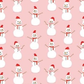 Snowmen - Santa hats - holiday - red on pink  - LAD21