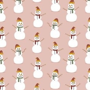 Snowmen - Santa hats - holiday - pink - LAD21