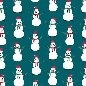Snowmen - Santa hats - holiday - teal - LAD21