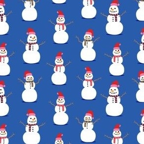 Snowmen - Santa hats - holiday - blue - LAD21