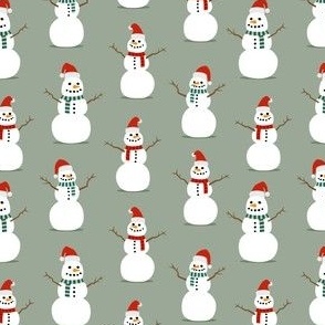 Snowmen - Santa hats - holiday - sage - LAD21