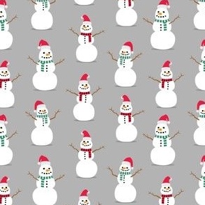Snowmen - Santa hats - holiday - grey - LAD21