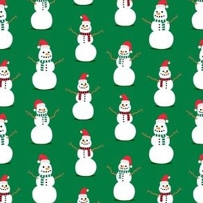 Snowmen - Santa hats - holiday - green - LAD21
