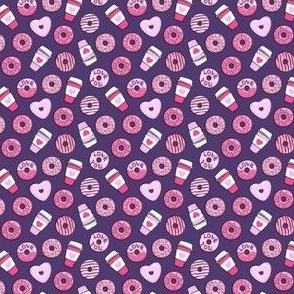 (1/2" scale) donuts and coffee - valentines day - pink on dark purple C21