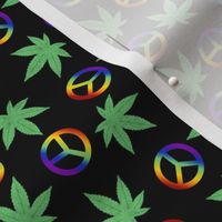 rainbow peace symbols and marijuana on black background small scale