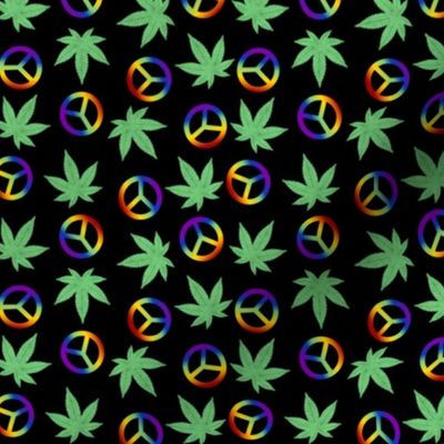 rainbow peace symbols and marijuana on black background small scale