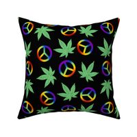 rainbow peace symbols and marijuana on black background