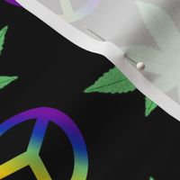 rainbow peace symbols and marijuana on black background