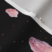 pink pastel ghosts on black starry night