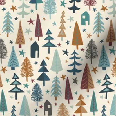 Fir Trees - Mini - Teal, Brown