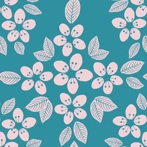 Lagoon and Cotton Candy Cherry Blossom Floral Wallpaper
