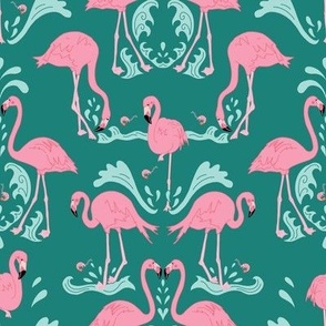 Flamingo Dance Damask, Teal