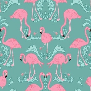 Flamingo Dance Damask, Turquoise