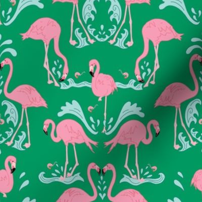 Flamingo Dance Damask, Green