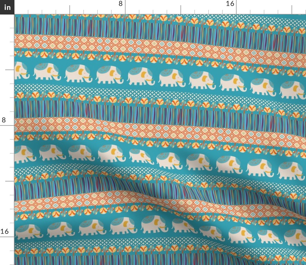 Rows of Elephants | Turquoise 