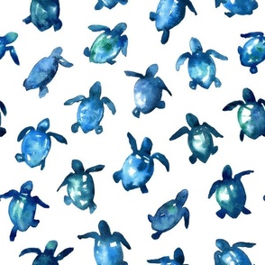 Baby Sea Turtles - watercolor blues