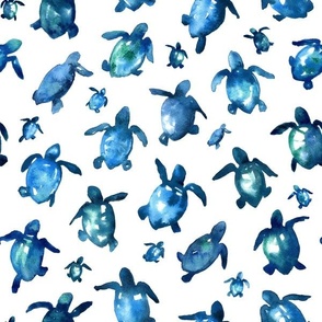 Baby Sea Turtles - watercolor blues 2