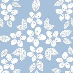 Sky Blue and White Cherry Blossom Floral Wallpaper
