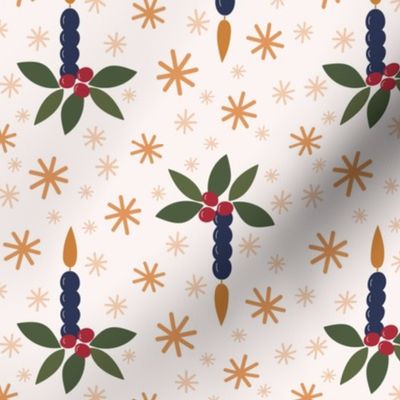 339 - Medium small scale Christmas Candle with Holly and Stars - 100 Pattern Project - two directional: medium scale for home decor and soft furnishings-02