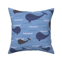 342 - Whale Watch Trip - 100 Pattern Project: jumbo scale playful whales amongst the waves, for children's  wallpaper, nursery home decor and masculine  soft furnishings