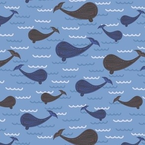 342 - Whale Watch Trip - 100 Pattern Project: jumbo scale playful whales amongst the waves, for children's  wallpaper, nursery home decor and masculine  soft furnishings