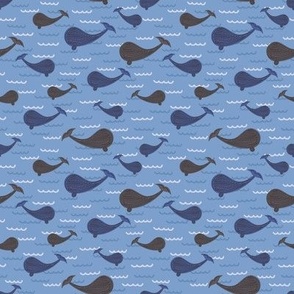 342 - Whale Watch Trip - 100 Pattern Project: jumbo scale playful whales amongst the waves, for children's  wallpaper, nursery home decor and masculine  soft furnishings