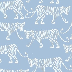 LARGE freehand scribble tiger stalking - icy blue