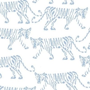 LARGE freehand scribble tiger stalking - icy blue & white