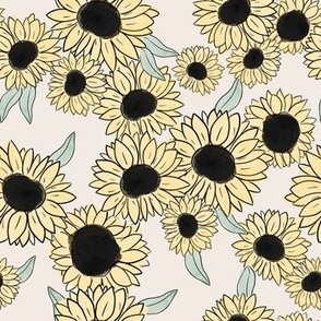 retro sunflowers on beige 