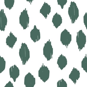 Giant freehand scribble spot ikat - pine green & white