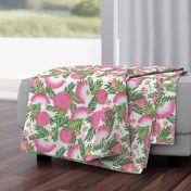 Pink Mimosa Scattered Floral on White lg scale