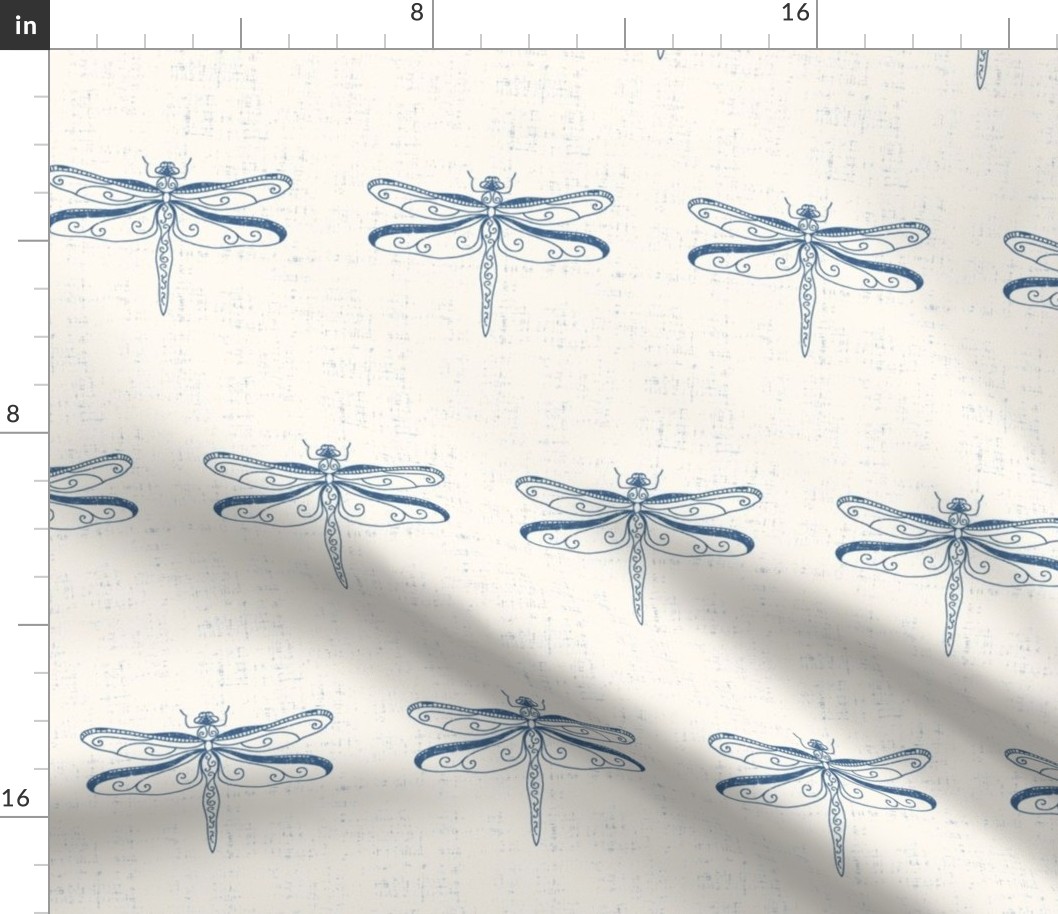 Dragonflies with linen texture in navy and ivory